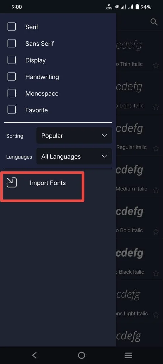 Import custom font in alight motion